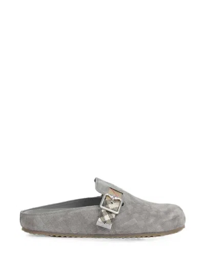 Burberry Check-print Buckled Mules In Gray