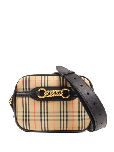 Pre-owned Burberry Check-print Chain-link Belt Bag In Neutral