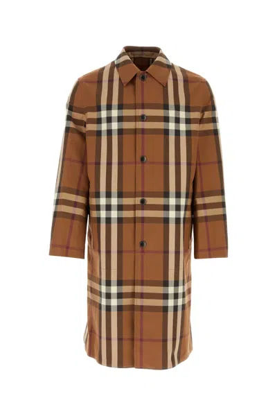 Burberry Check-print Cotton Trench Coat In Brown