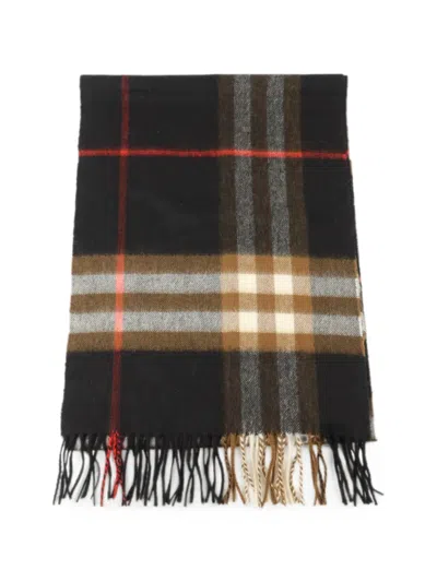 Pre-owned Burberry Check-print Fringed Scarf In Black