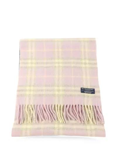 Pre-owned Burberry Check-print Fringed Scarf In Pink