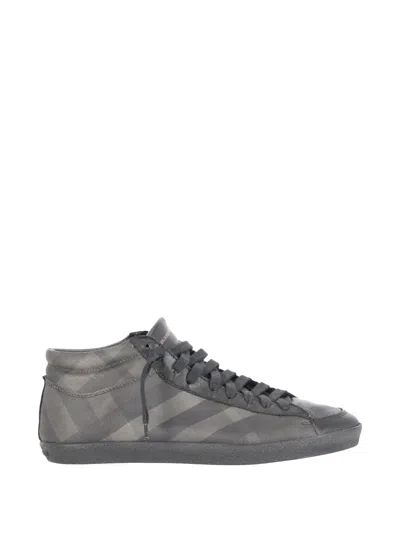 Pre-owned Burberry Check-print High-top Sneakers In Gray