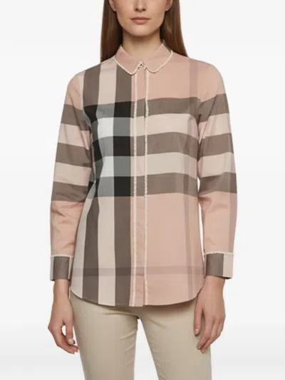 Pre-owned Burberry Check-print Lace-trim Shirt In Pink