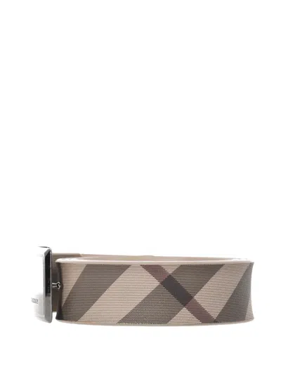 Pre-owned Burberry Check-print Plaque Buckle Belt In Neutral