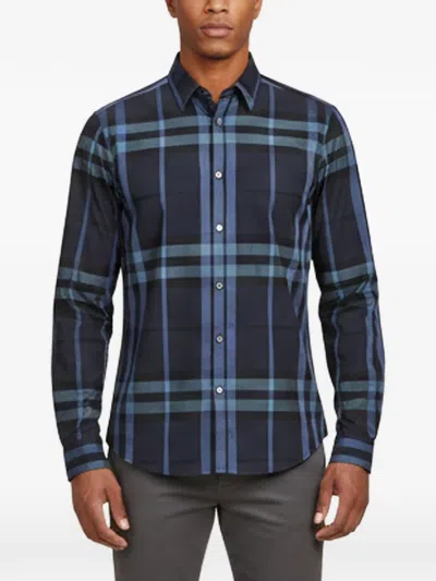 Pre-owned Burberry Check-print Poplin Shirt In Blue