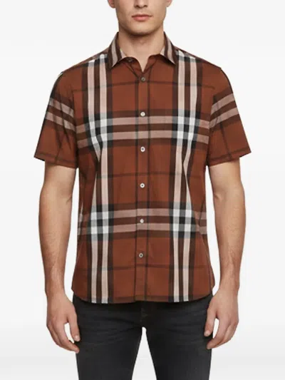 Pre-owned Burberry Check-print Short-sleeve Shirt In Brown