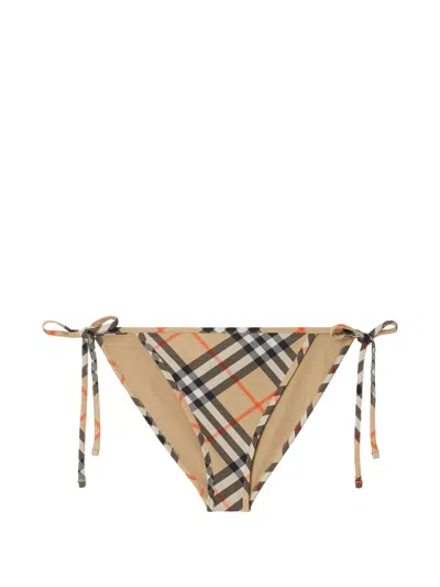 Burberry Check-print Tie-side Bikini Bottoms In Neutral