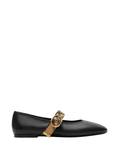 BURBERRY CHECK STRAP LEATHER ROBIN BALLERINAS