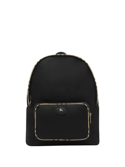 Burberry Check-trim Backpack In Black