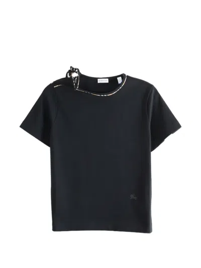 Burberry Check-trim Bow-detail T-shirt In Blue
