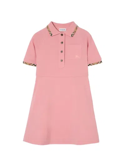 Burberry Kids' Check-trim Cotton Polo Shirt Dress In Pink