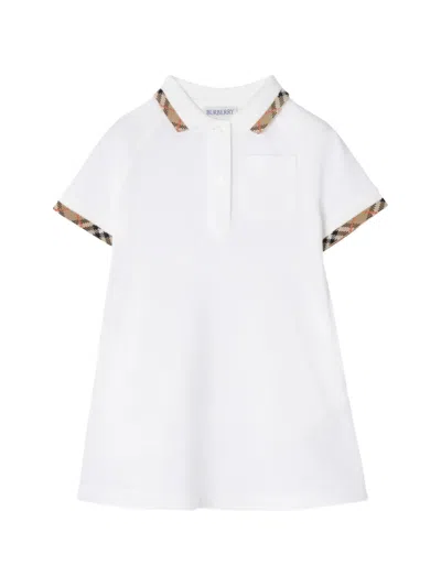 Burberry Babies' Check-trim Cotton Polo Shirt Dress In White