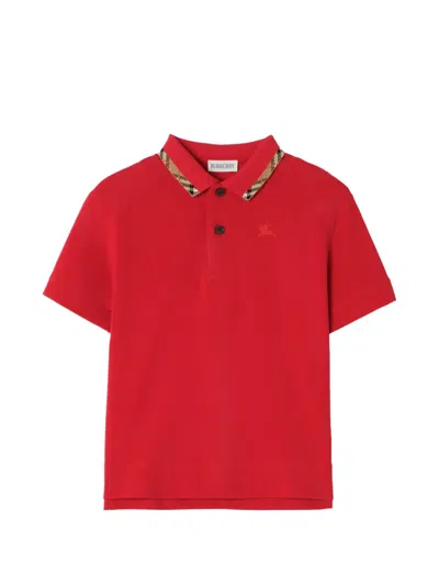 Burberry Kids' Check-trim Cotton Polo Shirt In Red