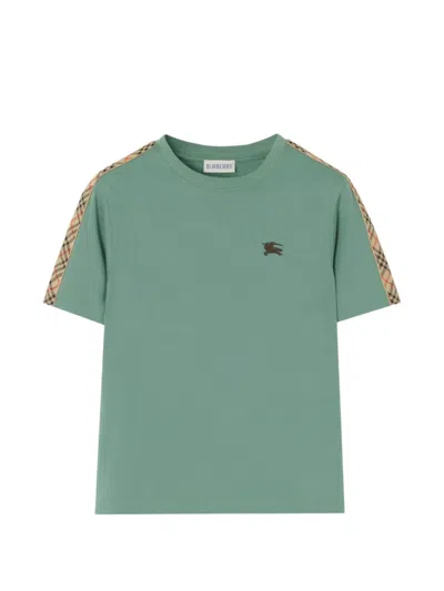 Burberry Kids' Check-trim Cotton T-shirt In Green