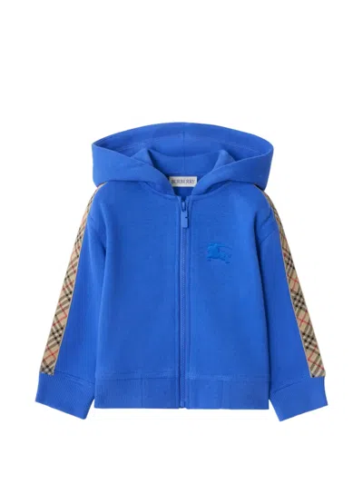 Burberry Babies' Check-trim Cotton Zip Hoodie In Blue