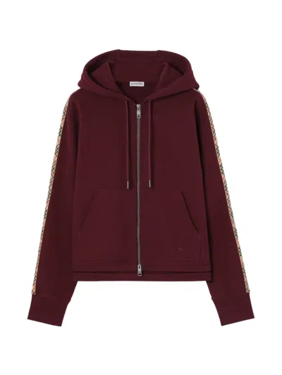 Burberry Check-trim Cotton Zip Hoodie In Red
