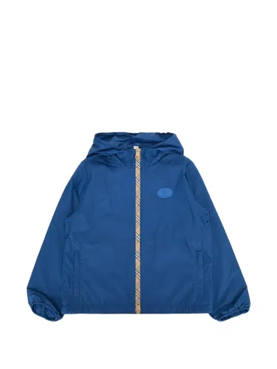 Burberry Kids' Check-trim Hooded Jacket In Blue