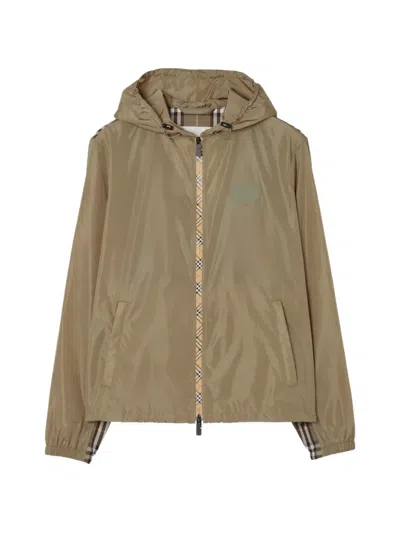 Burberry Check Trim Nylon Newport Hooded Jacket In Brown