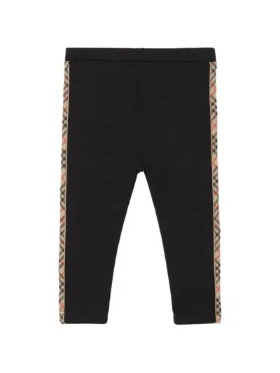 Burberry Babies' Check-trim Nylon Leggings In Black