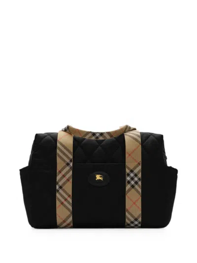 Burberry Check-trim Quilted Nylon Baby Changing Bag In Black