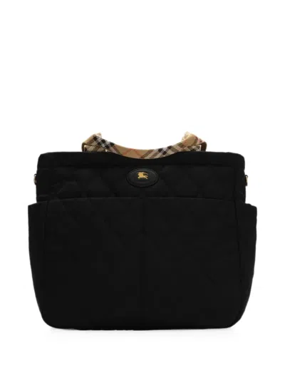 Burberry Kids' Check-trim Quilted Nylon Changing Bag In Black