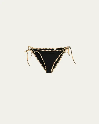 Burberry Check-trim String Bikini Bottoms In Black