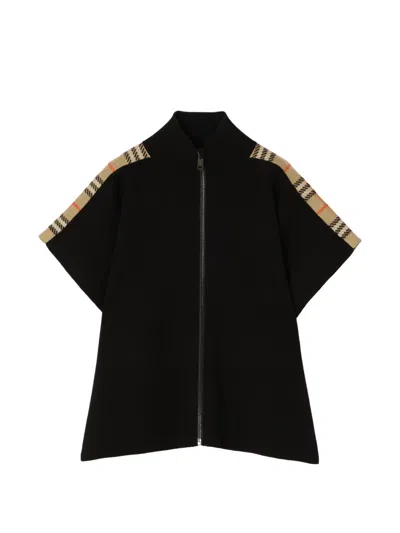 Burberry Kids' Check-trim Wool Cape In Black