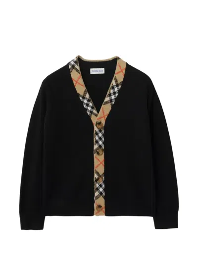 Burberry Kids' Check-trim Wool Cardigan In Black