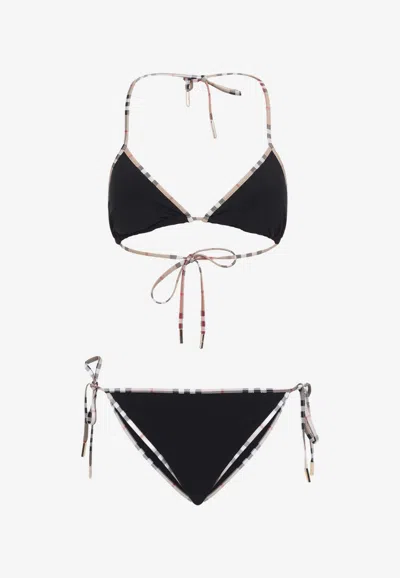Burberry Check-trimmed Halterneck Bikini In Black