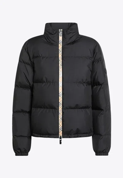 Burberry Nylon Parka With Elastic Cuffs And High Collar In Black