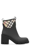 Burberry Marsh Stamp Checked Nylon-trimmed Rubber Ankle Boots In Blue