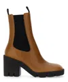 Burberry Leather Boots With High Block Heel In Brown