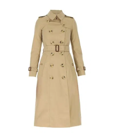 Burberry Belted Double-breasted Trench Coat With Epaulettes And Storm Flap In Beige