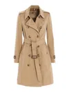 Burberry Women Beige Double-breasted Trench Coat With Matching Belt In Cotton Woman In Beige
