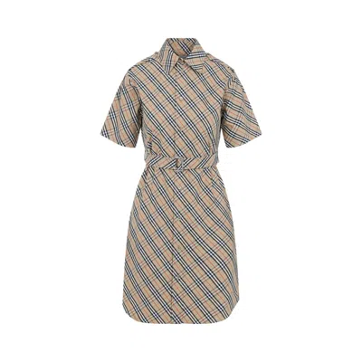 Burberry Checked Mini Shirt Dress In Brown