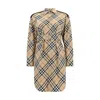 Burberry Check Belted Long-sleeve Shirtdress In Nude