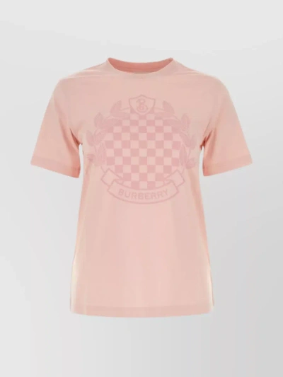 Burberry Cotton T-shirt With Ribbed Neckline And Short Sleeves In Pastel