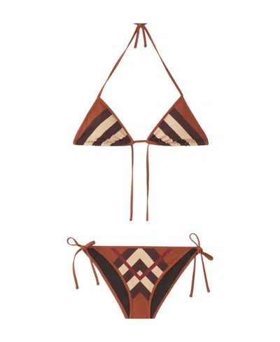 Burberry Chevron Check Triangle Bikini In Brown