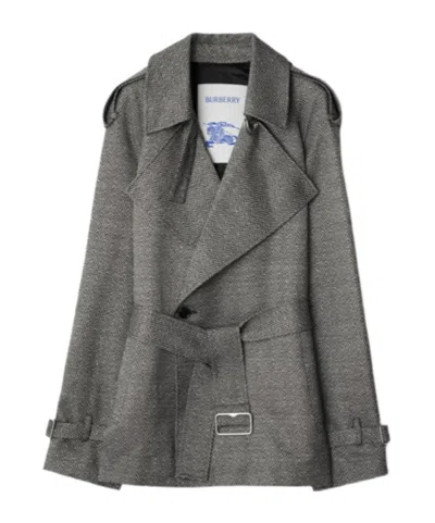 Burberry Chevron-jacquard Belted Coat In Black