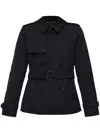 Burberry Short Jacket In Black Cotton. Straight Cut. Button Closure. Adjustable Waistband. In A1189