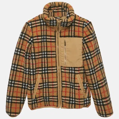 Pre-owned Burberry Children Beige Checkered Fleece Bergen Jacket 12 Yrs In Sand