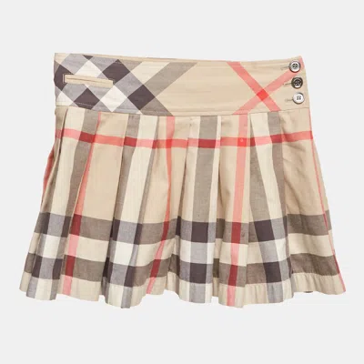 Pre-owned Burberry Children Beige Nova Check Cotton Pleated Mini Skirt 8 Yrs In Sand