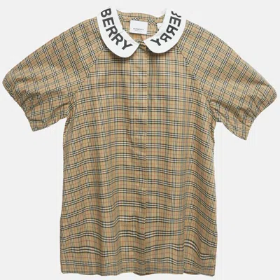 Pre-owned Burberry Children Beige Vintage Check Print Cotton Lila Shirt 14 Yrs In Sand