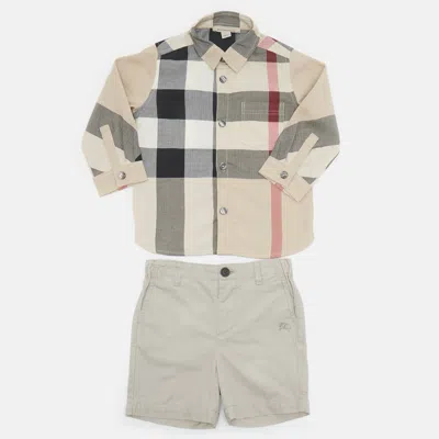 Pre-owned Burberry Children Blue/beige Cotton 3 Piece Set 12m