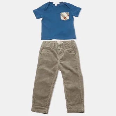 Pre-owned Burberry Children Blue/beige Jersey And Corduroy 2 Piece Set 18m/9m