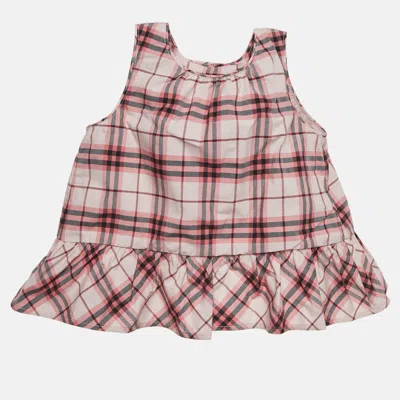Pre-owned Burberry Children Bright Rose Pink Tartan Check Print Cotton Dress 12 M