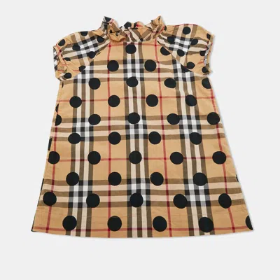 Pre-owned Burberry Children Brown Check Pattern Polka Dots Cotton Dress 18m