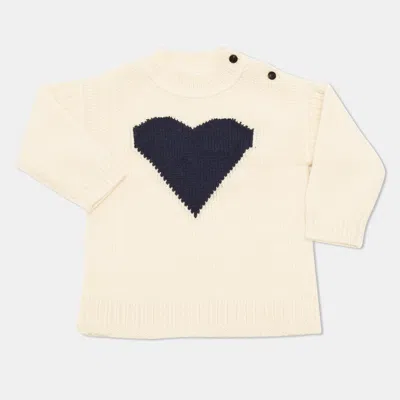 Pre-owned Burberry Children Cream Heart Intarsia Knit Long Sleeve Sweater 18m In White