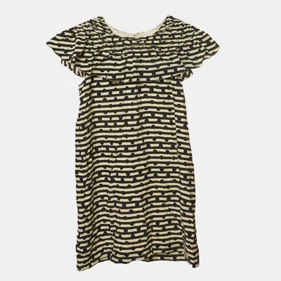 Pre-owned Burberry Children Cream Stripe Print Silk Ruffled Lilla Dress 10 Yrs