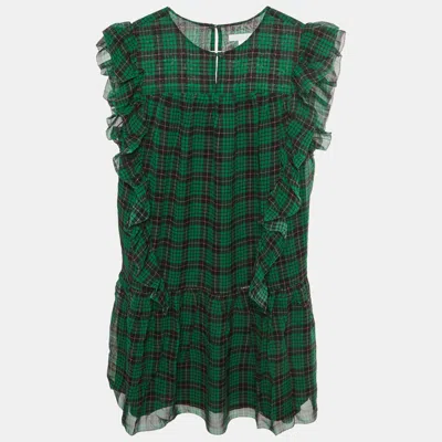 Pre-owned Burberry Children Green Plaid Chiffon Dress 12 Yrs